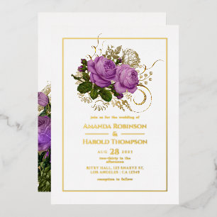 Purple and gold vintage shabby-chic floral wedding