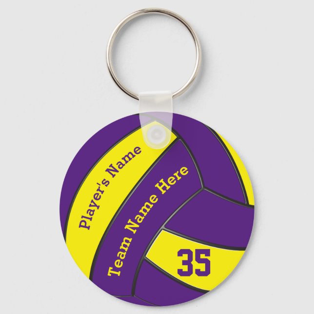 Purple and Gold Volleyball Keychains, PERSONALIZED Key Ring (Front)
