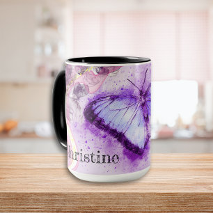 Purple and Gold Watercolor Butterfly Mug