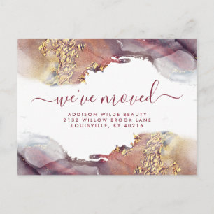 Purple And Gold Watercolor Ink Moving Announcement Postcard