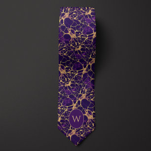 Purple and Gold Webbed Neural Pattern Tie