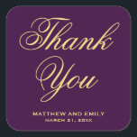 Purple and Gold Wedding Favour Sticker<br><div class="desc">Elegant purple wedding favour sticker. Customise it with your favourite background colour and text.</div>