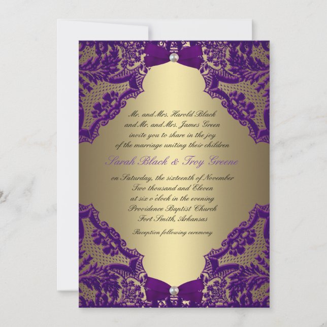 Purple and Gold Wedding Invitation (Front)