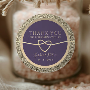 Purple and Gold Wedding Thank You Classic Round Sticker