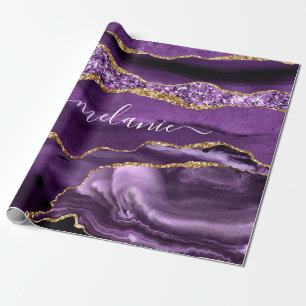 Purple and Gold Wrapping Paper Personalised Name