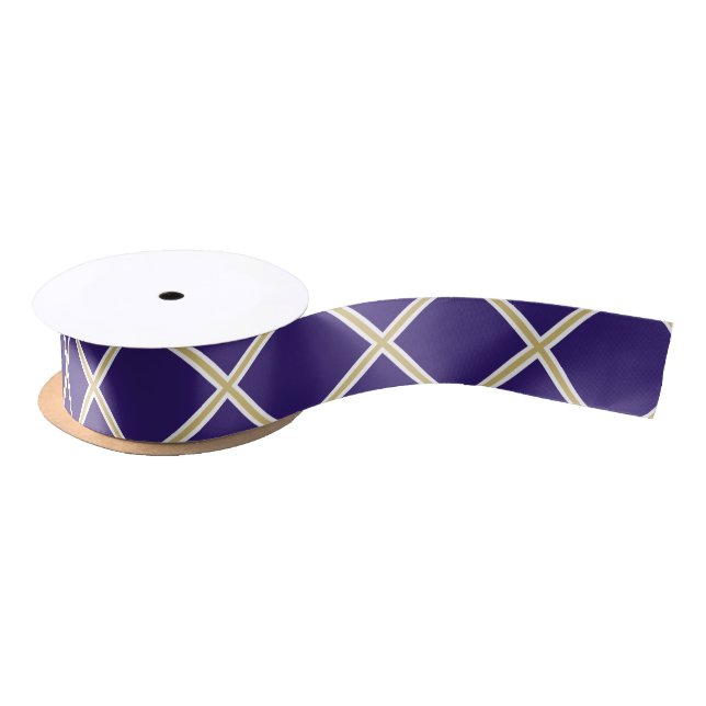 Purple and Gold X's Satin Ribbon (Spool)