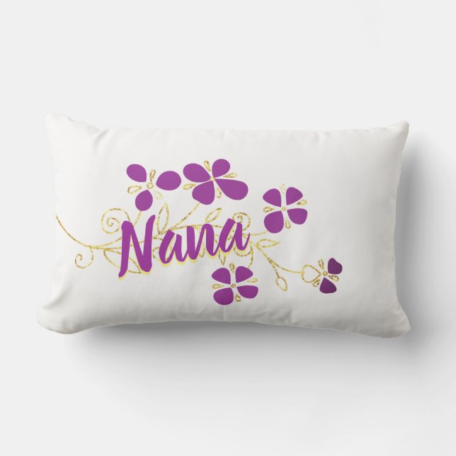 Purple and Golden "look" Floral Lumbar Cushion (Front)