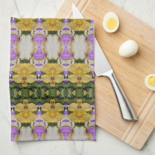Purple and Golden Yellow Flowered Tea Towel