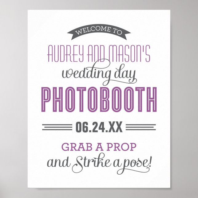 Purple and Gray Banner Photo Booth Wedding Poster (Front)