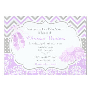 Purple and Gray Chevron Ballerina Baby Shower Invitation