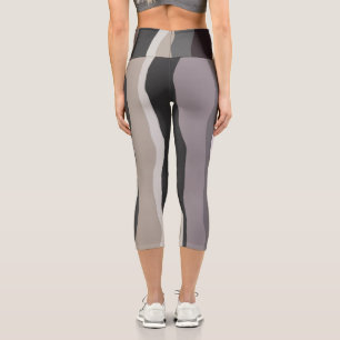 Purple and Gray Wavy Stripes Capri Leggings