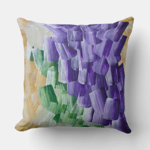Purple and Green Abstract Brushstroke Pattern Cushion