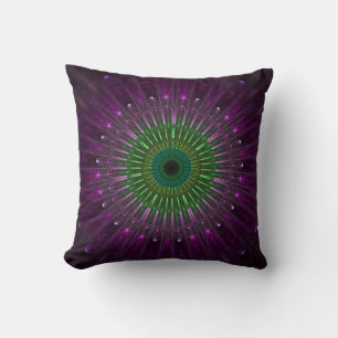 Purple and Green Abstract Flower Cushion