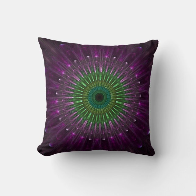 Purple and Green Abstract Flower Cushion (Front)