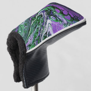 Purple and green abstract paint golf head cover