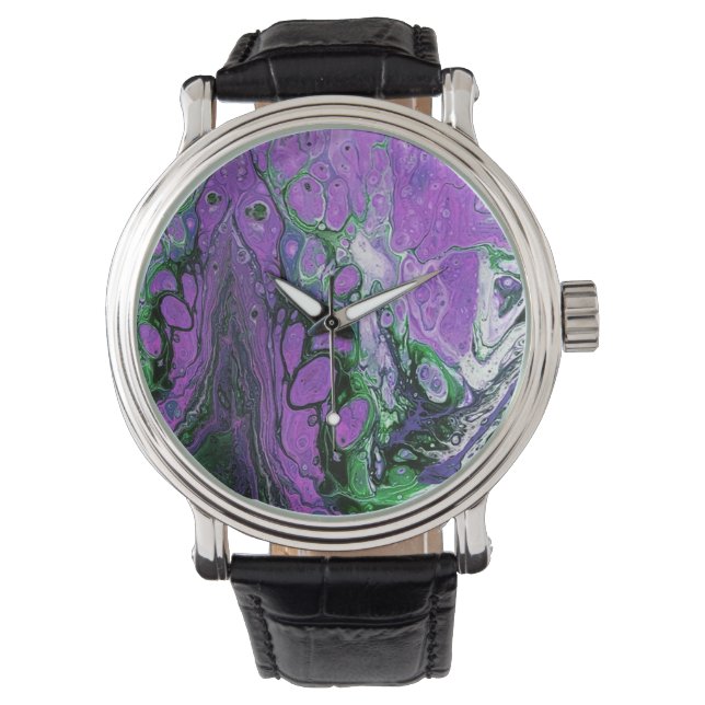 Purple and green abstract paint watch (Front)