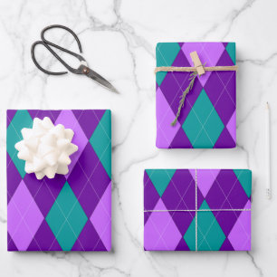 Purple and Green Argyle Wrapping Paper Sheets