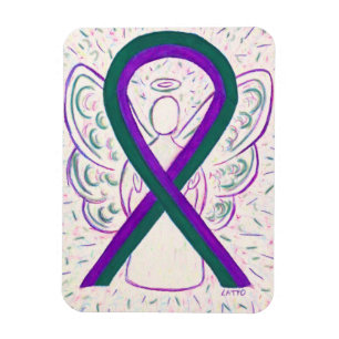 Purple and Green Awareness Ribbon Angel Magnets