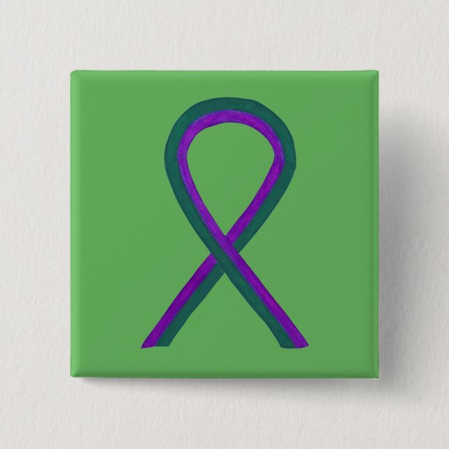 Purple and Green Awareness Ribbon Custom Button (Front)