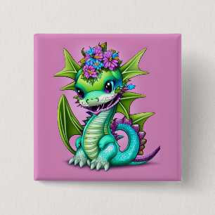 Purple and Green Baby Dragon 15 Cm Square Badge