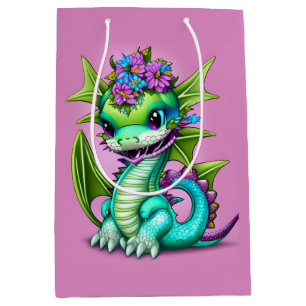 Purple and Green Baby Dragon  Medium Gift Bag