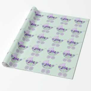 Purple and Green Baby Shower Wrapping Paper