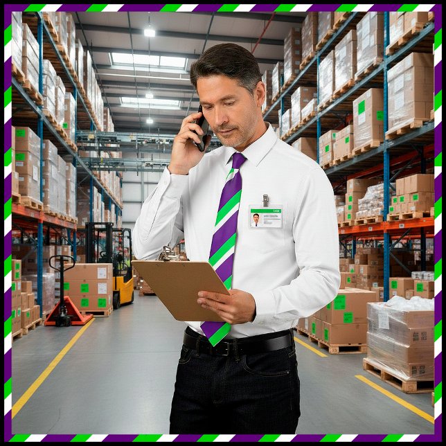 [Purple and Green] Bold Stripes Tie (The back of this tie is set to purple by default but you may change it to any color you like. )