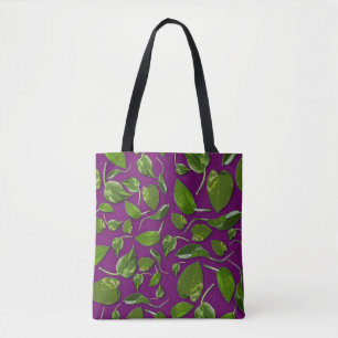 Purple and Green Botanical Canvas tote Bag