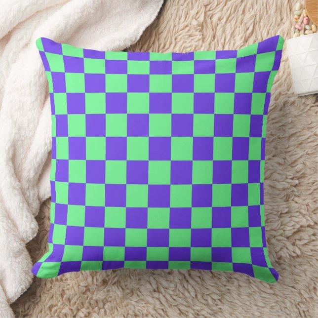 Purple and Green Chequerboard Pattern Cushion (Blanket)