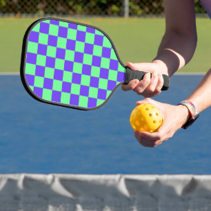 Purple and Green Chequerboard Pattern Pickleball Paddle