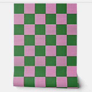 Purple and Green Chequered Square Art Retro Style Wallpaper