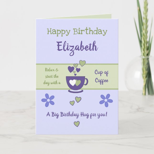 Purple and green coffee lover birthday card (Front)