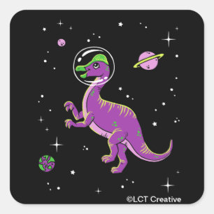 Purple And Green Corythosaurus Dinos In Space Square Sticker