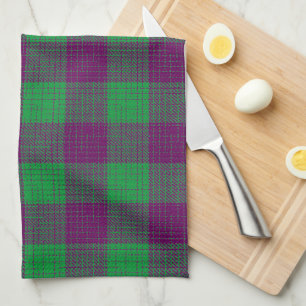 Purple and Green Crosshatch Chequered Pattern Tea Towel