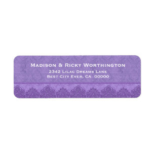 Purple and Green Damask Lace Trim Wedding S30C Return Address Label