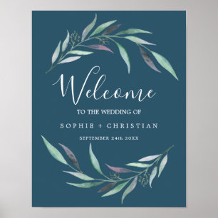 Purple and Green Eucalyptus Blue Welcome Wedding Poster