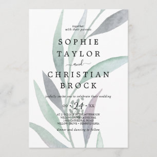 Purple and Green Eucalyptus Faded Foliage Wedding Invitation
