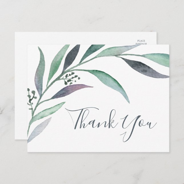 Purple and Green Eucalyptus Thank You Postcard (Front/Back)