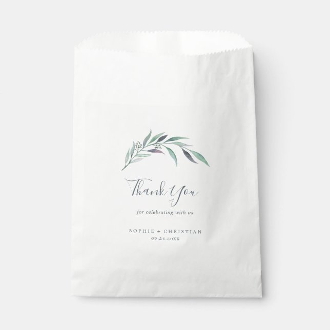 Purple and Green Eucalyptus Thank You Wedding Favour Bag (Front)