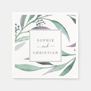 Purple and Green Eucalyptus Wedding Napkin