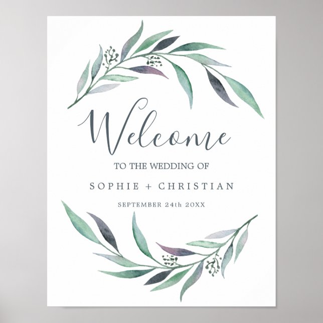 Purple and Green Eucalyptus Welcome Wedding Poster (Front)