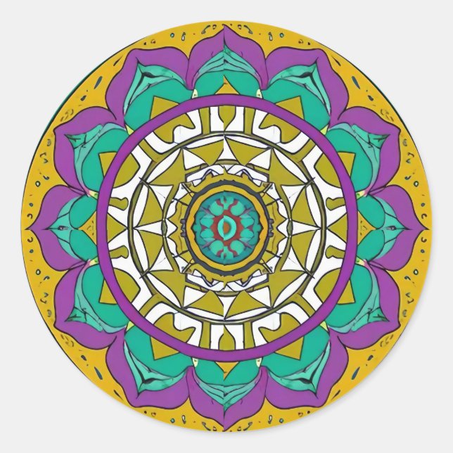 Purple and Green Flo Mandala Classic Round Sticker (Front)