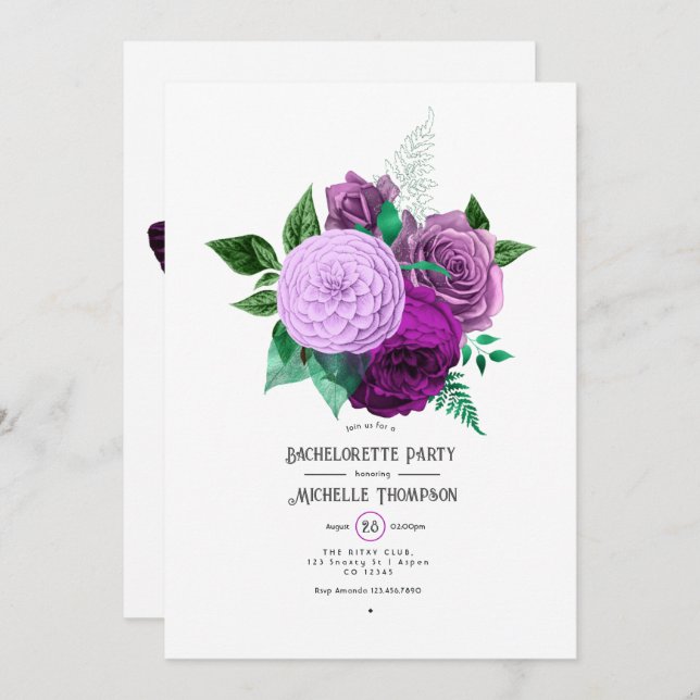 Purple and Green Floral Bachelorette Party Invitation (Front/Back)