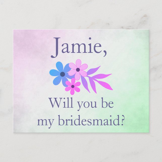 Purple and Green Floral Bridesmaid Invitation (Front)