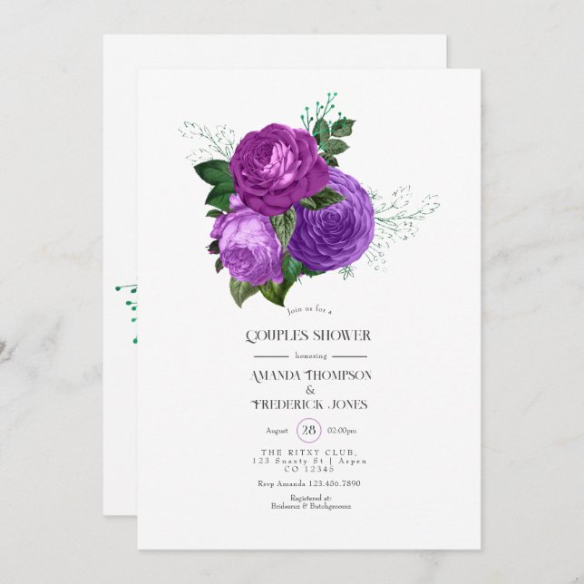 Purple and Green Floral Couples Shower Invitation (Front/Back)