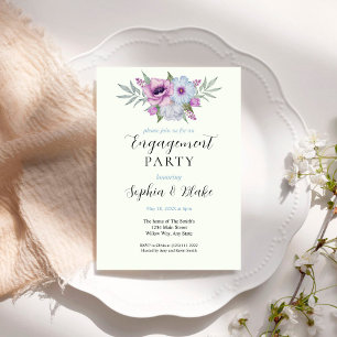 Purple and Green Floral Green Engagement Party Invitation