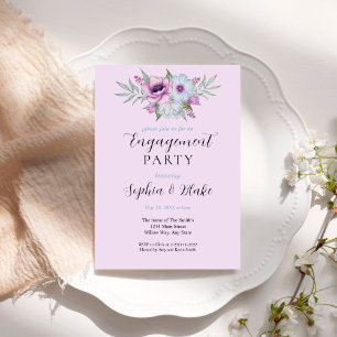 Purple and Green Floral Purple Engagement Party Invitation