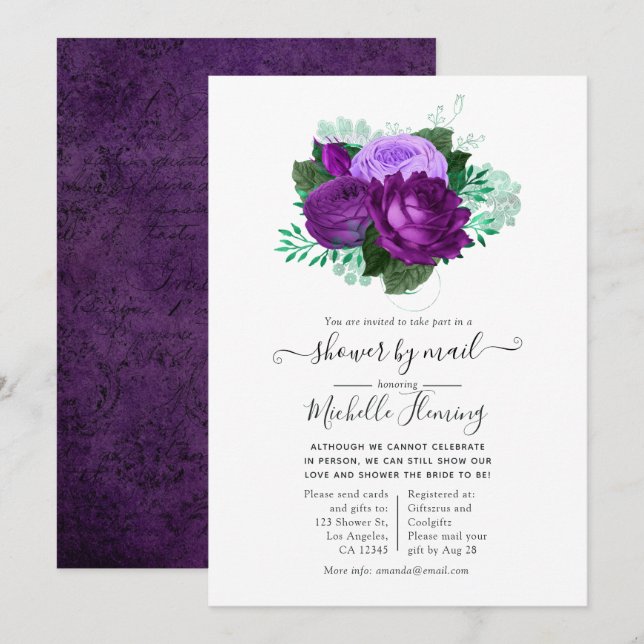 Purple and Green Floral Shower by Mail Invitation (Front/Back)