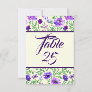 Purple and Green Floral Table Number Card