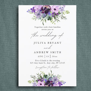 Purple and green Floral wedding Invitation